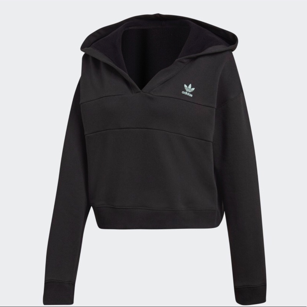 ADIDAS V-Neck Womens Crop Hoodie Terry Knit Sz M - Picture 2 of 7